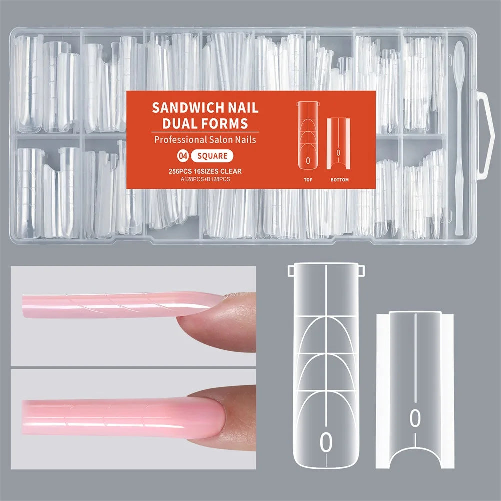 256pcs Sandwich Nail Extension Molds – Dual Forms Poly Gel Kit
