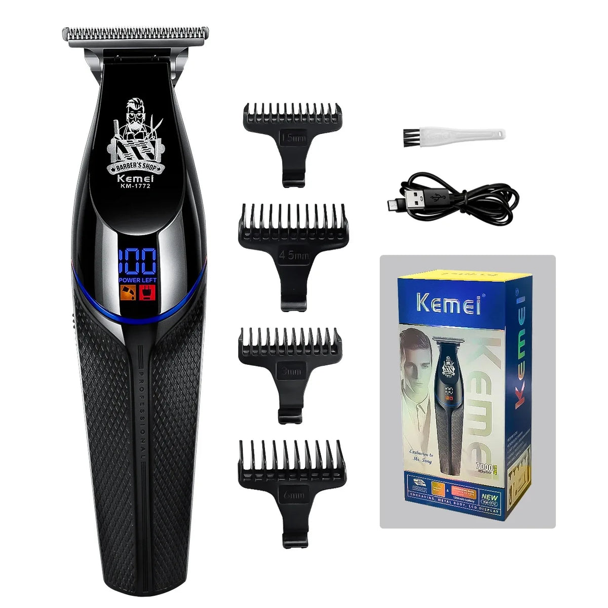 Kemei KM-1772 Cordless Hair Trimmer Clipper 7000RPM Zero Gap
