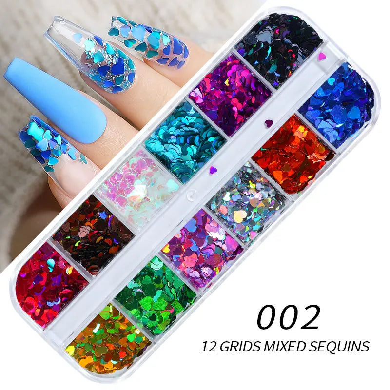12-Grid Holographic Glitter Nail Art Sequins & Flakes Set