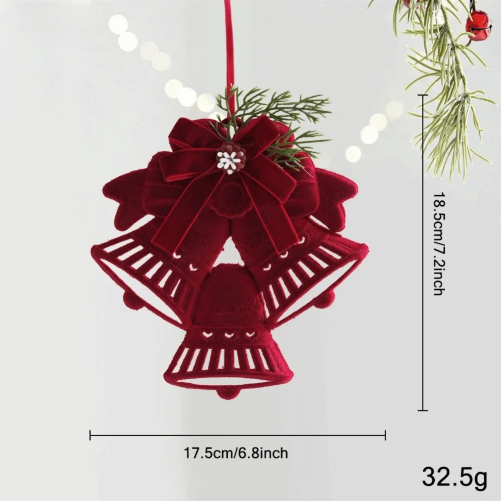 Wine Red Bow Bell Christmas Tree Topper Ornament Pendant