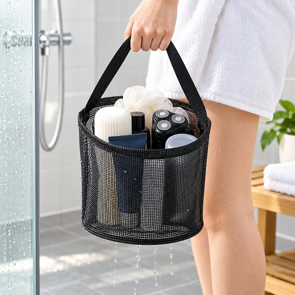 Foldable Mesh Beach Bucket Bag – Shell Collecting Tote with Strap