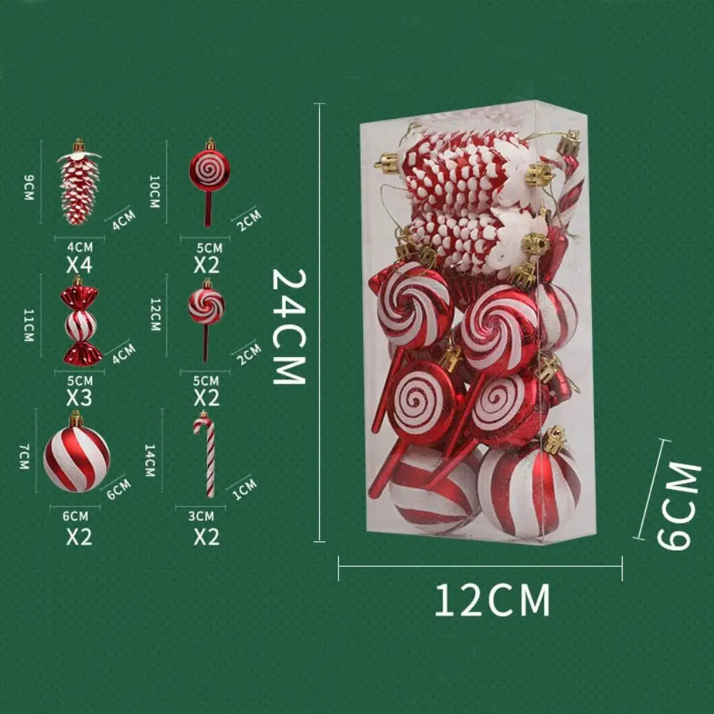 15-Pc Candy Cane Christmas Ball Ornaments – Xmas Tree Decor