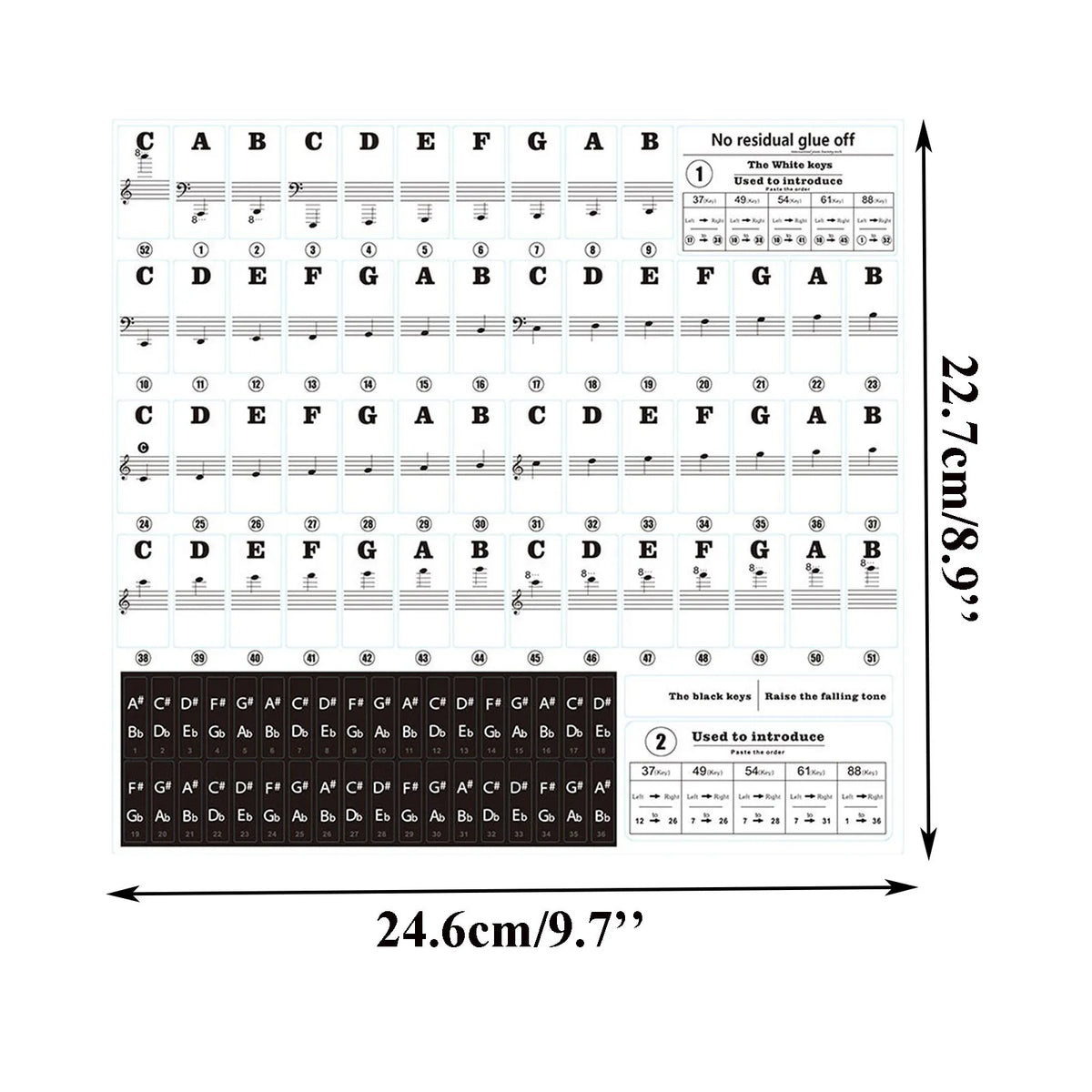 Transparent Piano Key Stickers for 37–88 Key Keyboards