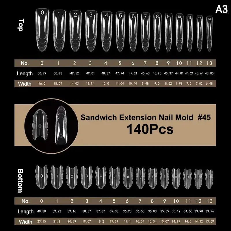 140/280Pcs Dual Nail Forms Full Cover Long Pointed Extension Tips