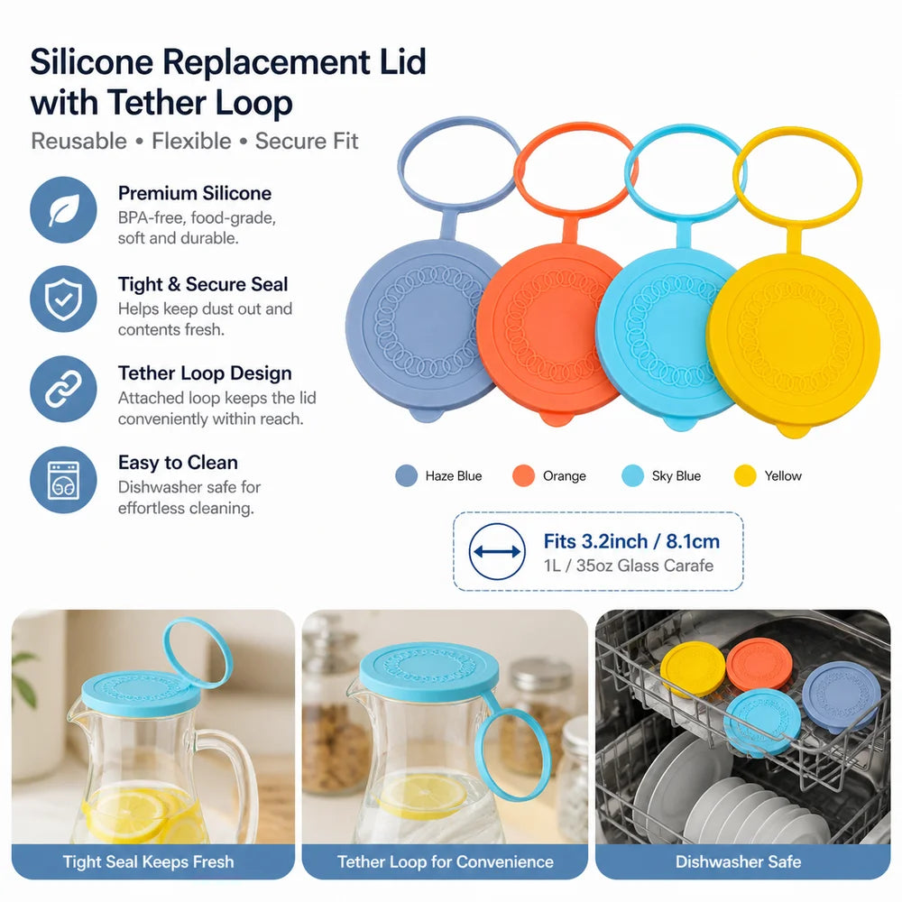 Reusable Silicone Pitcher Lid 3.2" Flexible Fit 35oz Cover