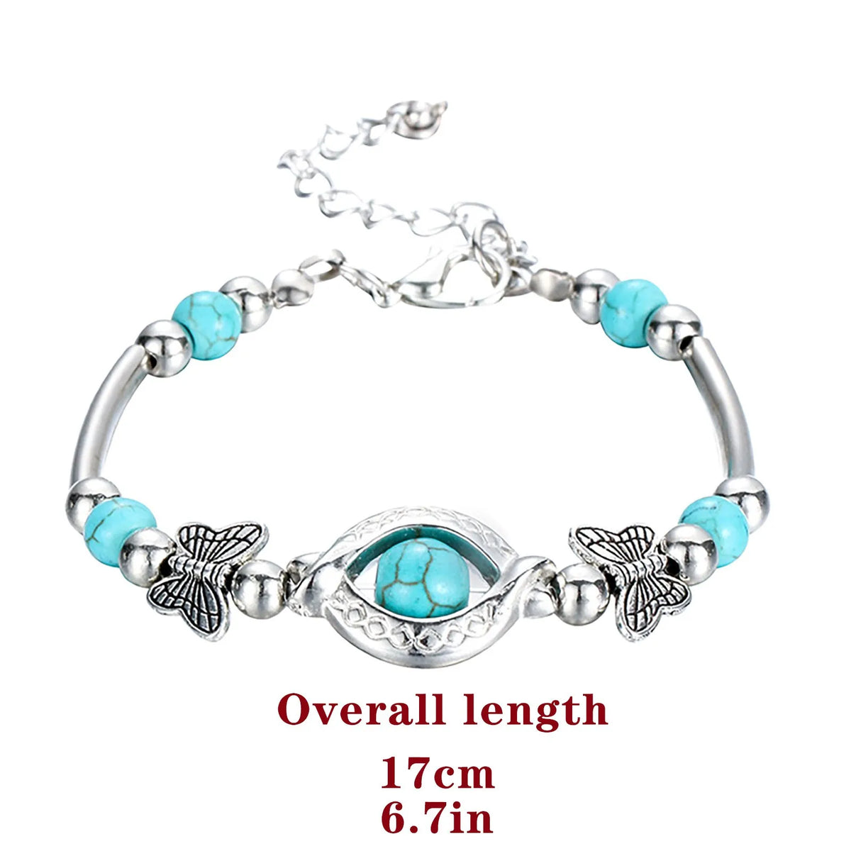 Vintage Turquoise Butterfly Bracelet – Bohemian Silver Chain