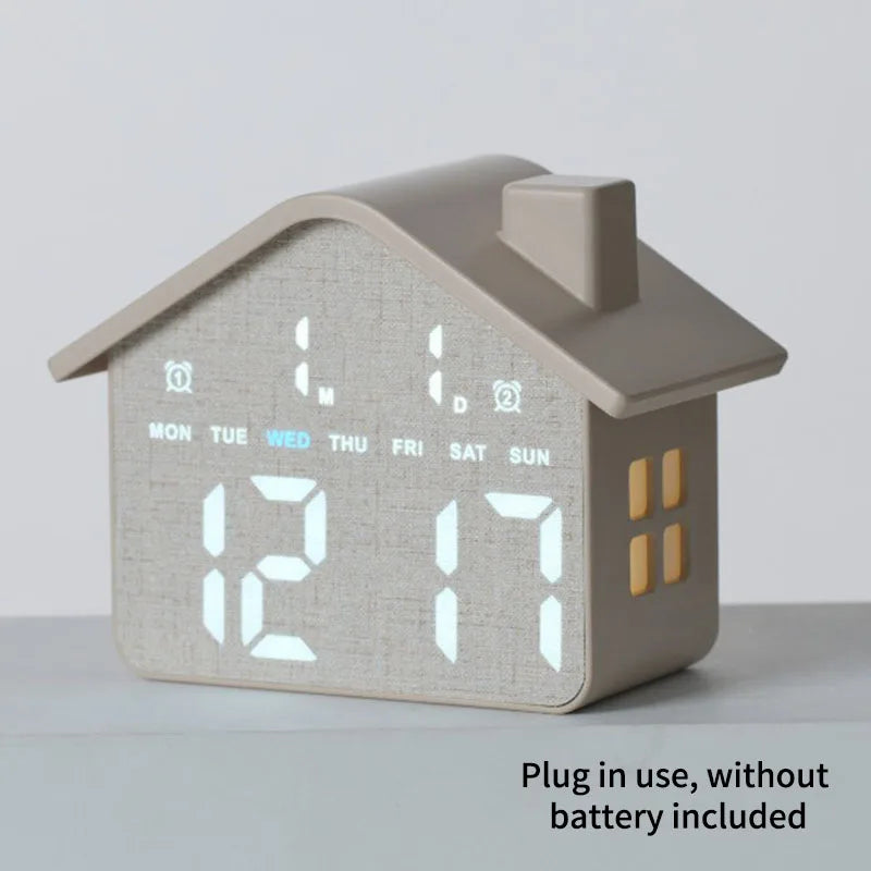 LED House Shaped Digital Alarm Clock with Night Light