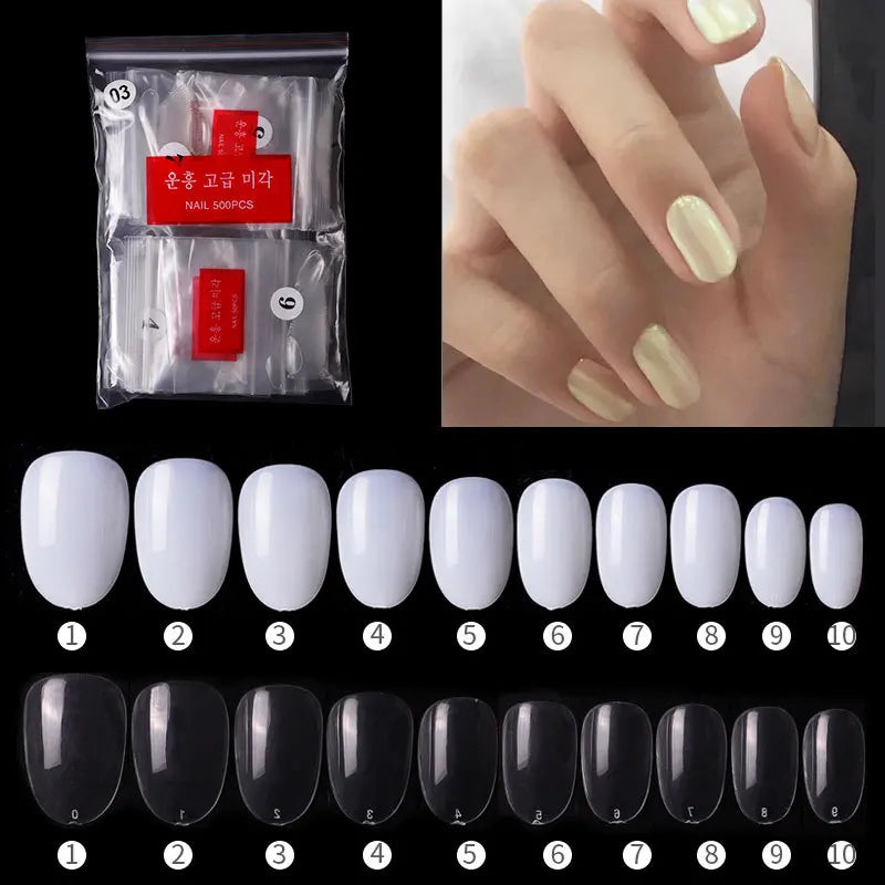500pcs Press On Nails Short Oval Full Cover Acrylic Tips