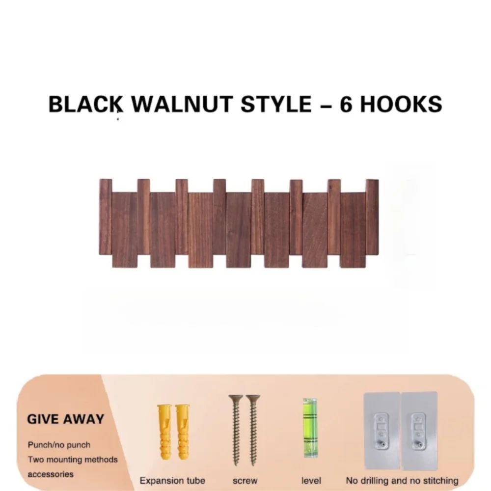 Wall Mounted Wood Coat Rack 8 Hooks – Piano Key Design