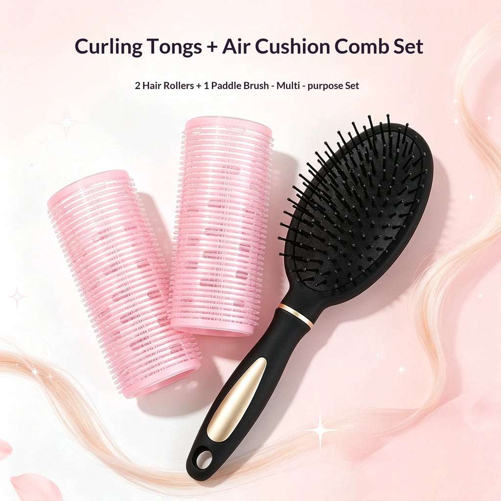 Self-Adhesive Hair Rollers & Air Cushion Brush Set – No Heat