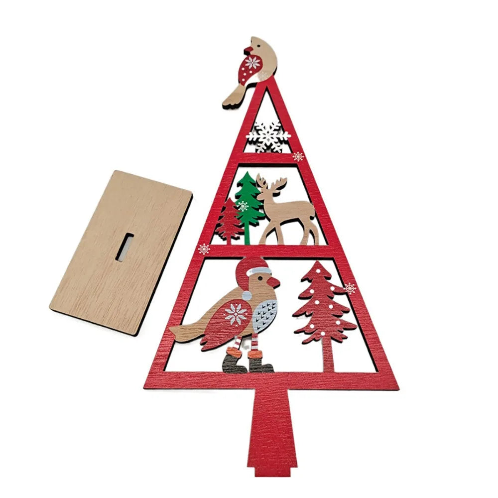 Wooden Christmas Tree Desktop Ornament – Multicolor Xmas Decor