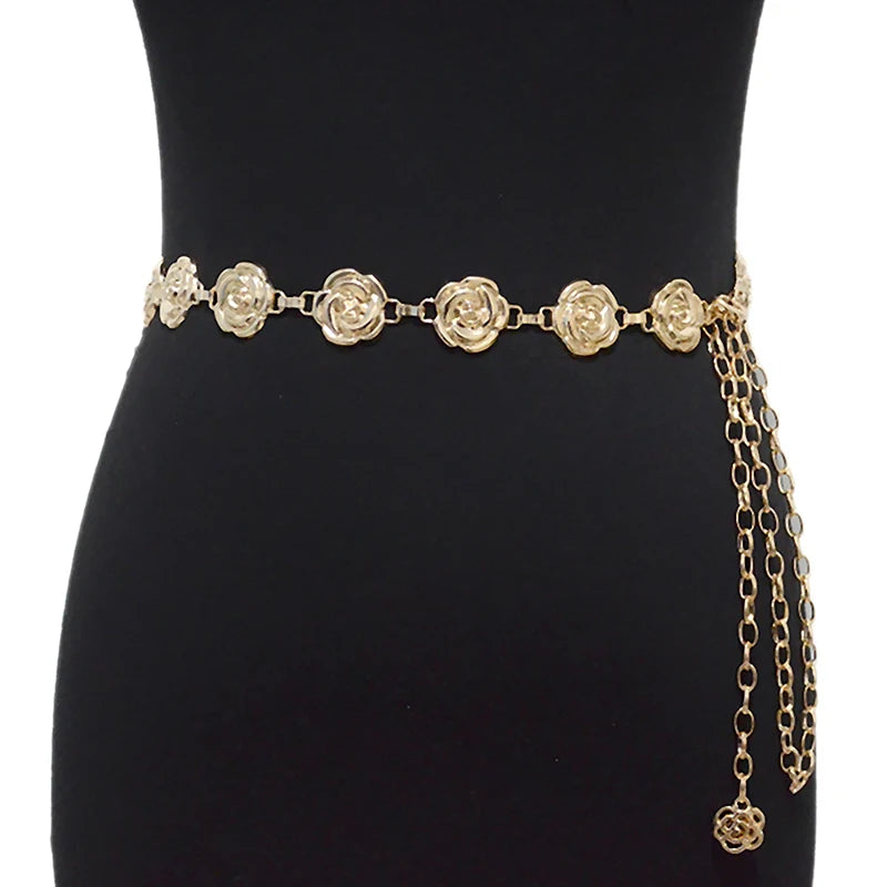 Women's Rose Chain Metal Belt – Gold & Silver Waist Chain