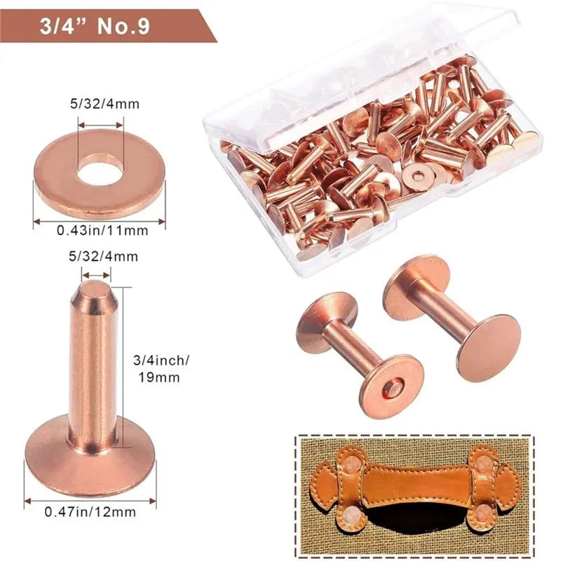 200 Pcs Size 9 Copper Rivets & Burrs Washers – 3/4 Inch