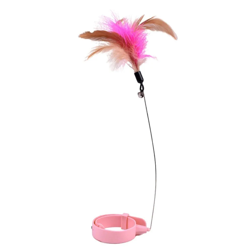 Adjustable Cat Feather Wand Collar with Bell | Interactive Toy