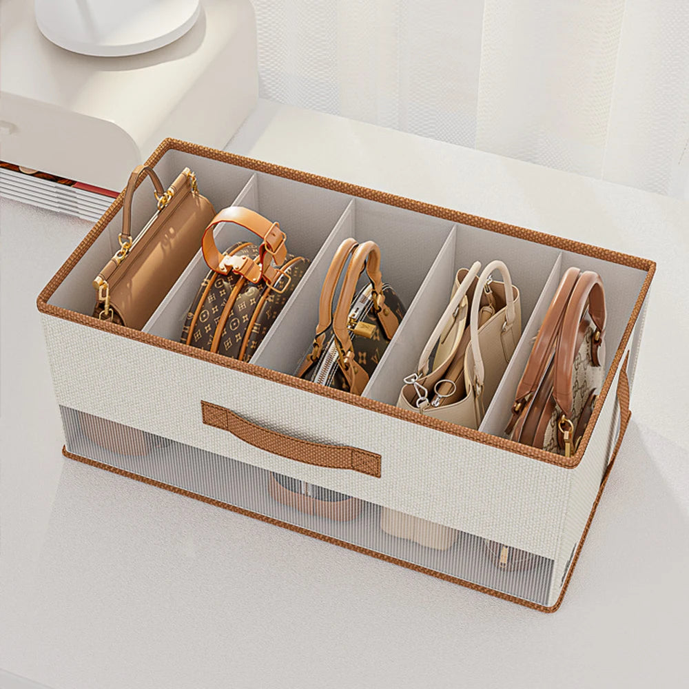 Foldable Handbag Purse Storage Box with Handles – Wardrobe Organizer