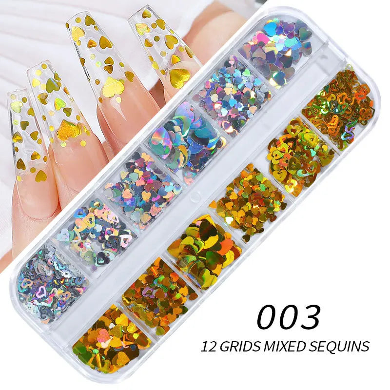 12-Grid Holographic Glitter Nail Art Sequins & Flakes Set