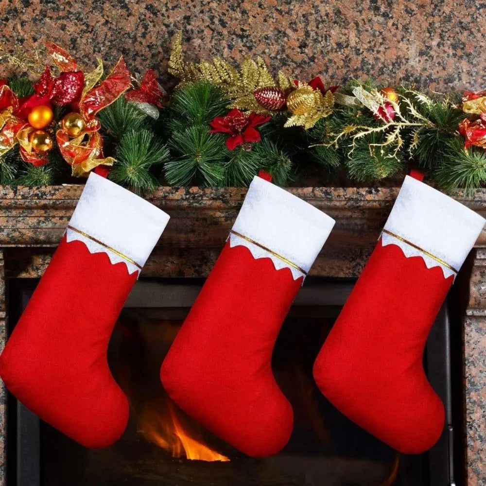 Red Felt Christmas Stocking Golden Trim | Fireplace Décor