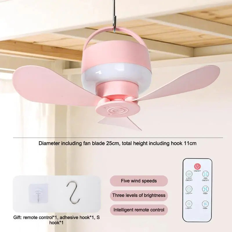 USB Rechargeable Ceiling Fan with Light & Remote Control