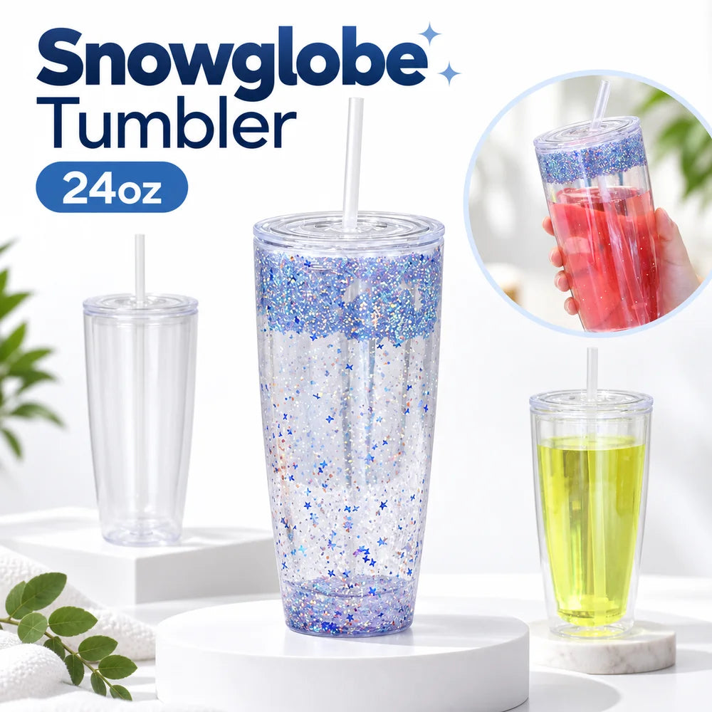 24oz DIY Snow Globe Tumbler – Clear BPA-Free Glitter Cup