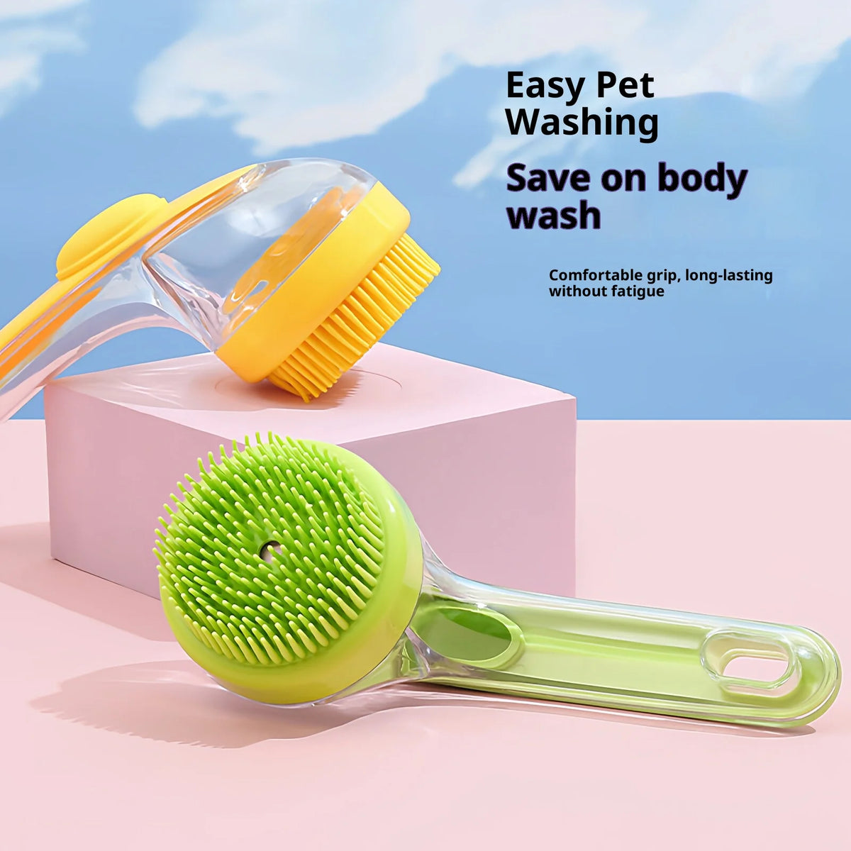 Pet Bath Brush with Shampoo Dispenser – Silicone Grooming Comb