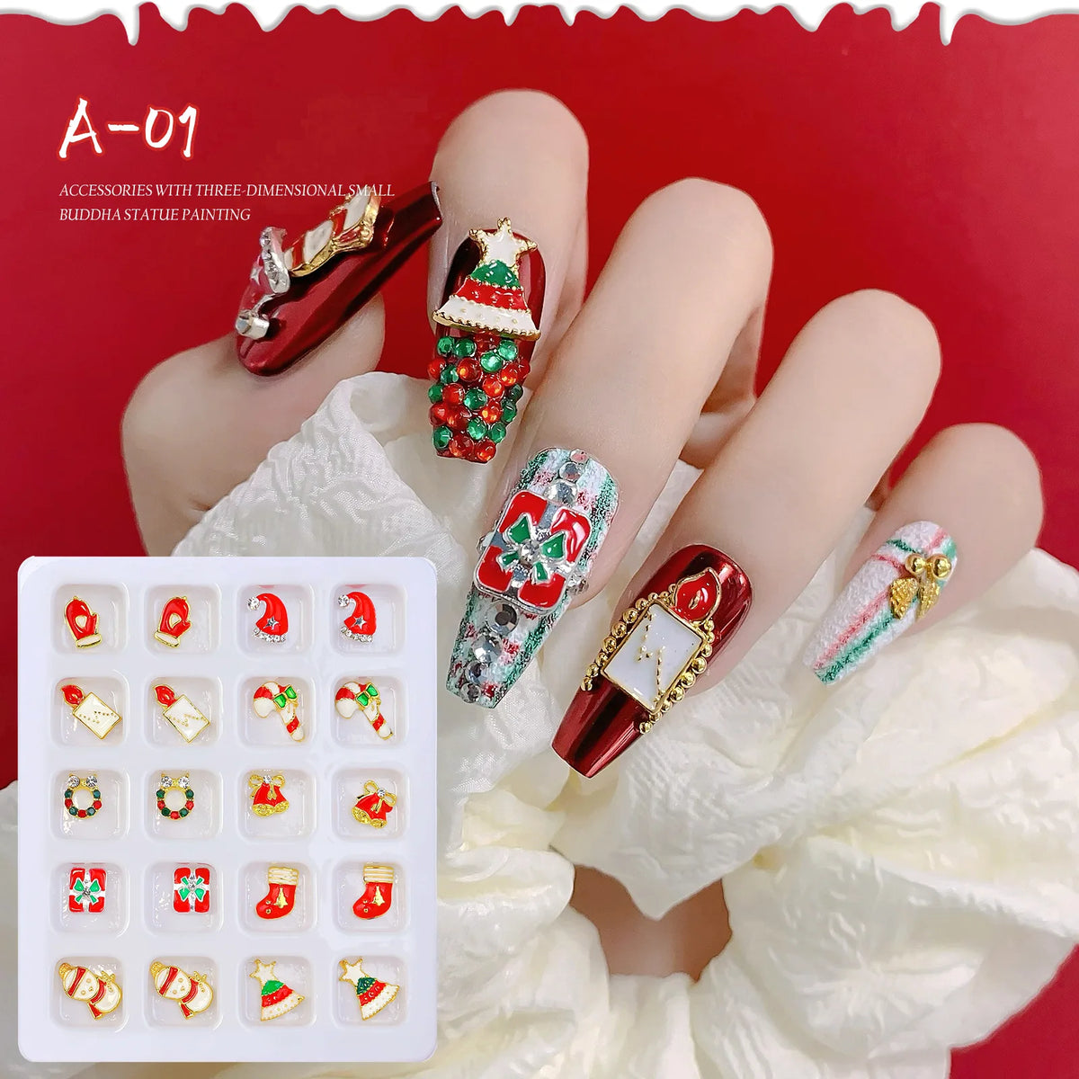 20-Grid Christmas Nail Charms – Santa Snowman Elk Xmas Set