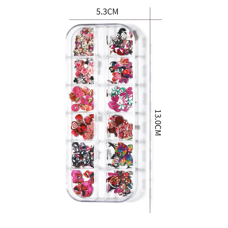 12-Grid Autumn Leaf Nail Sequins & Floral Charm Decoration Set
