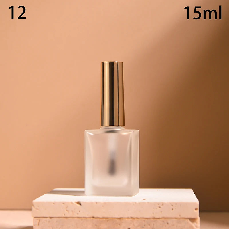 15ml Frosted Glass Nail Polish Bottle with Lid & Brush