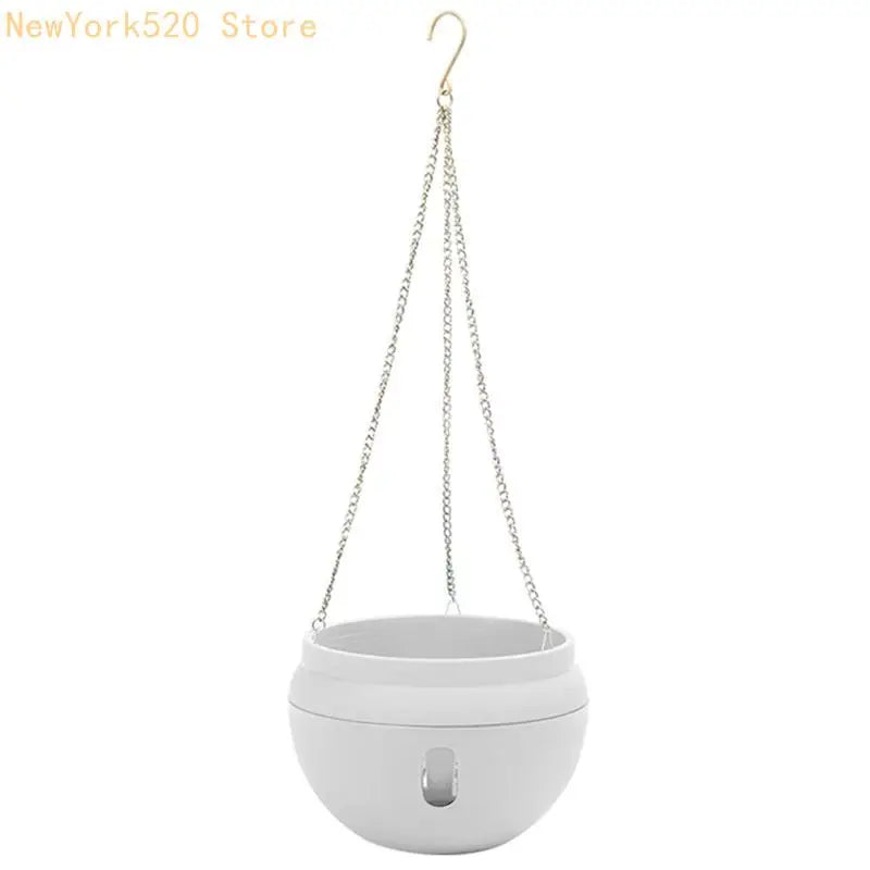 Hanging Bowl Planter with Water Storage & Metal Chain Hook