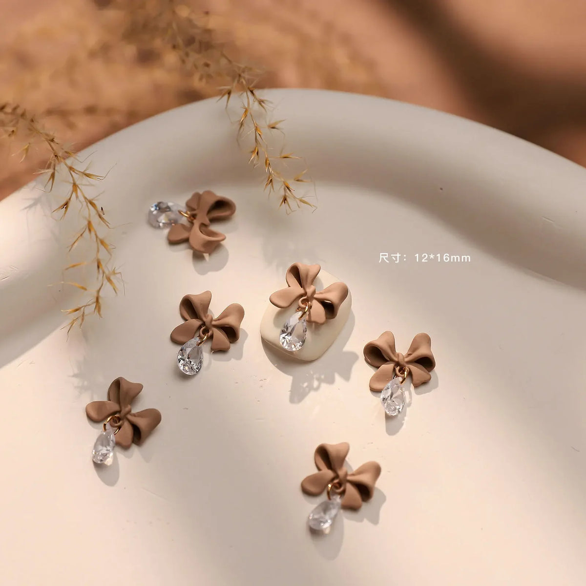 2PCS Autumn Metal Nail Charms Bear Bow Flower DIY Decorations