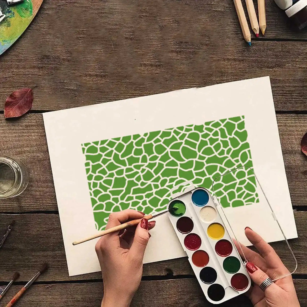 48-Piece Reusable Craft Stencils – Brick, Dot & Texture Art