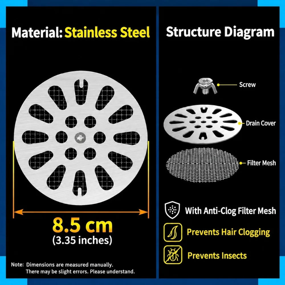 Stainless Steel Round Drain Cover with Mesh Hair Catcher