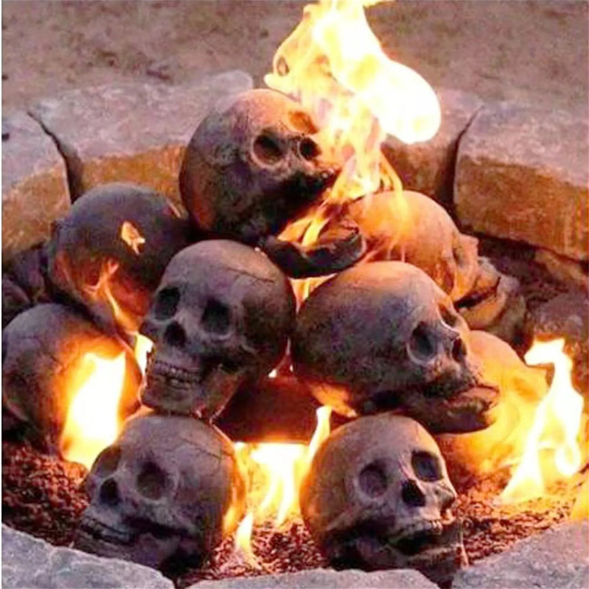 Realistic Ceramic Skull Fire Pit Log – Halloween Fireplace Decor