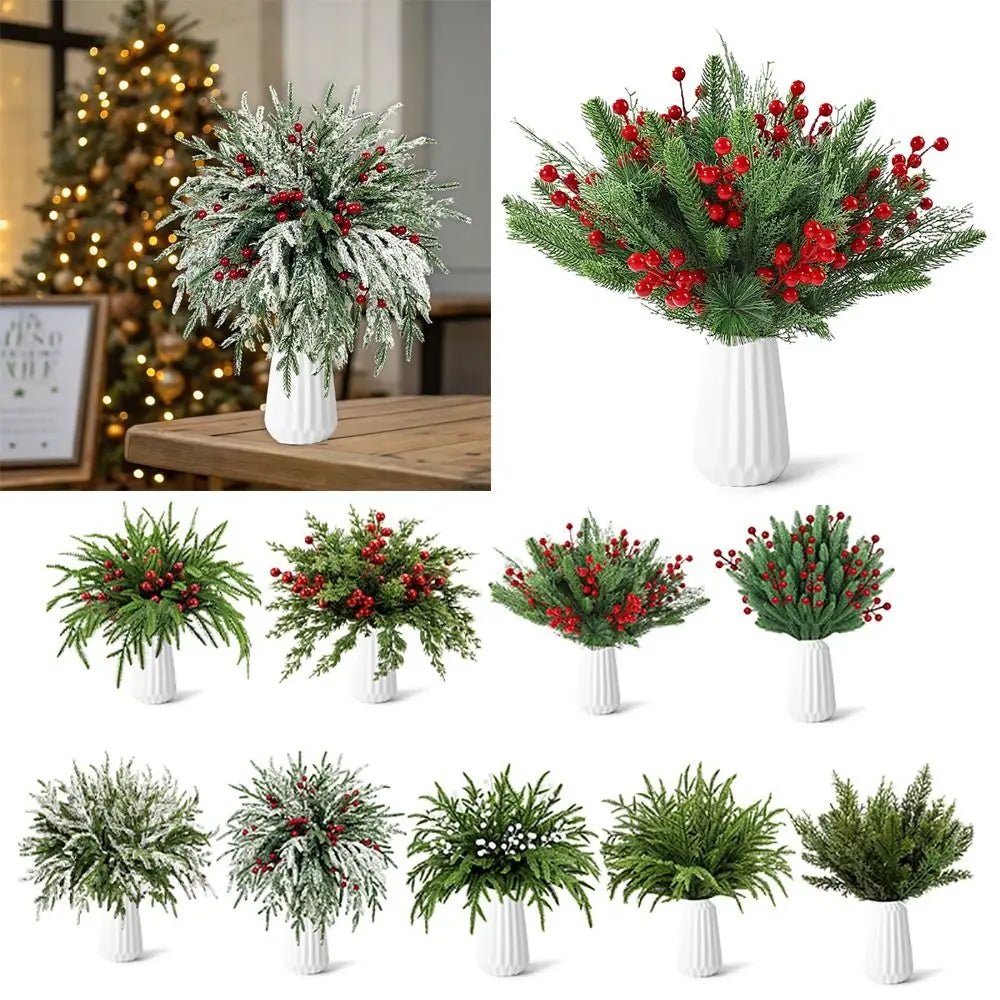 Artificial Christmas Pine Branches with Red Berries – DIY Set