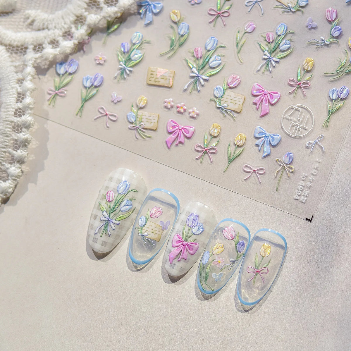 5D Tulip Bow Nail Art Stickers – Self-Adhesive 3D DIY Decals