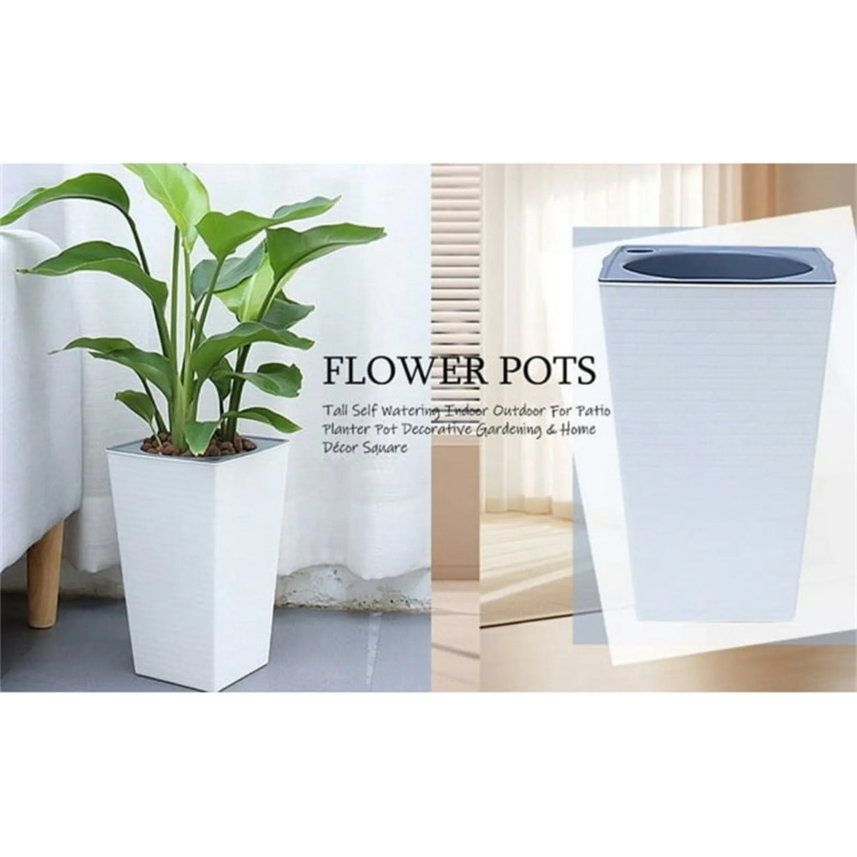 Large Square Brick Pattern Plastic Planter – Tall Flower Pot