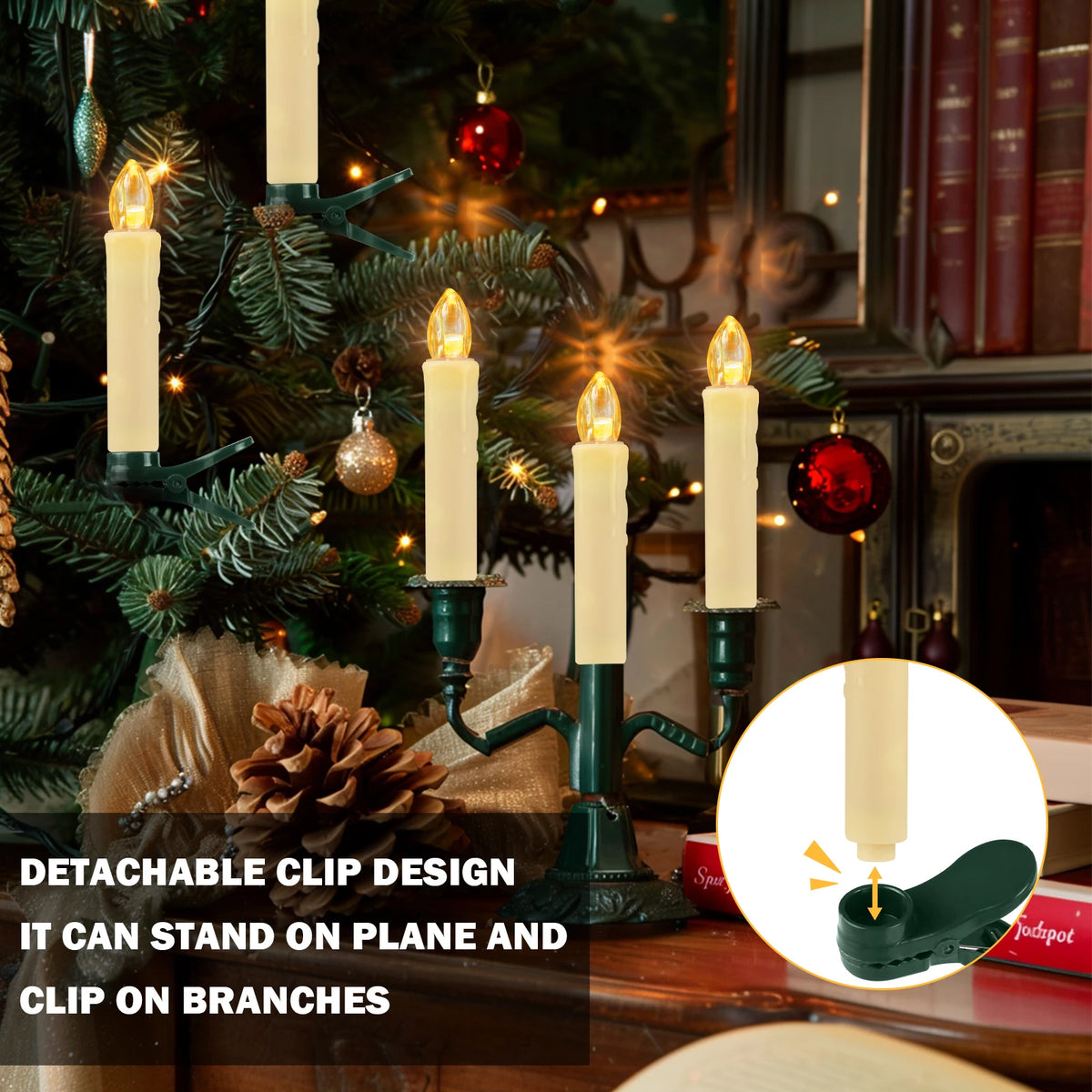 LED Flameless Flickering Taper Candles with Clips & Remote
