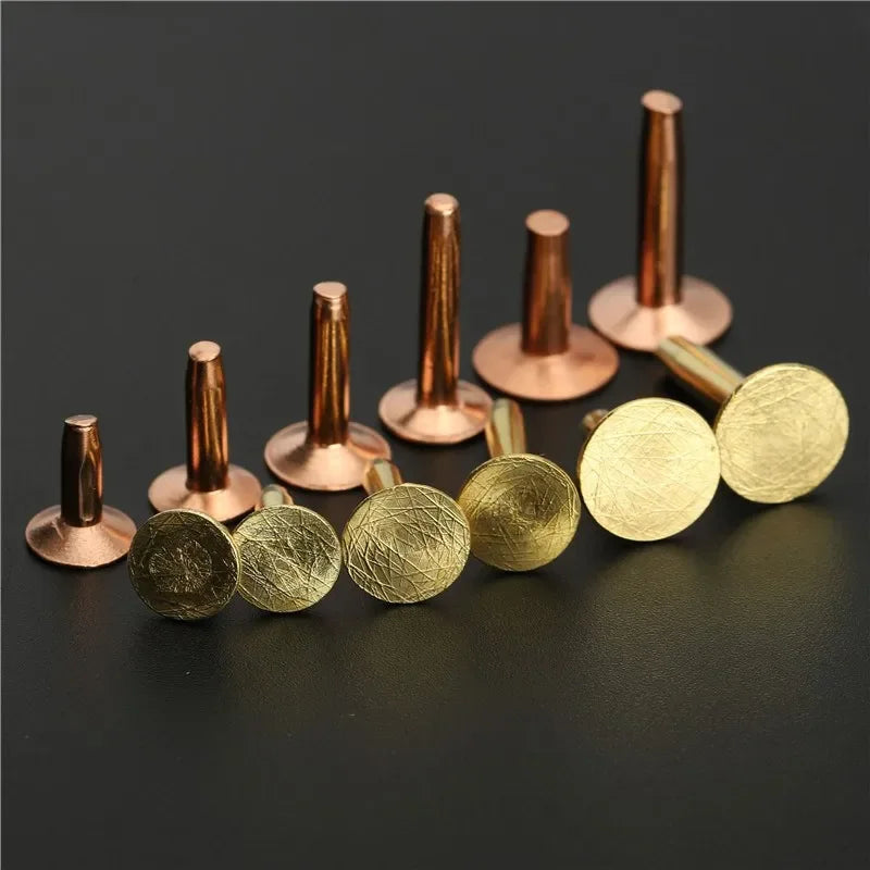 100Pcs Solid Copper Brass Rivets 9mm Cap 12mm Shank Leather