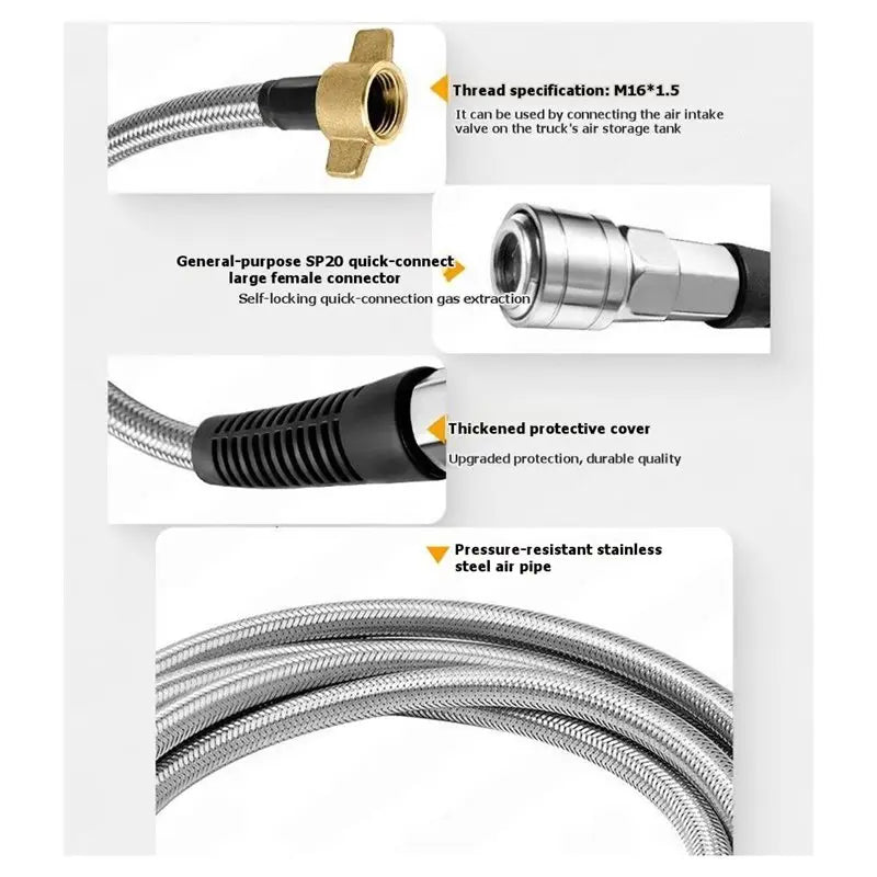 Truck Air Reservoir Take-Off Hose 1M M16 Self-Locking Quick-Connect