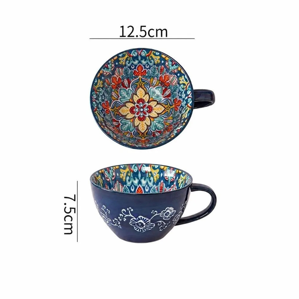 15oz Boho Hand-Painted Ceramic Mug | Microwave Safe