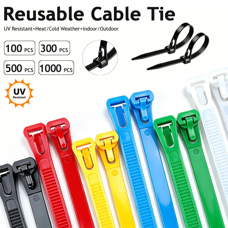 Reusable Nylon Cable Ties 50–1000pcs Mixed Colours & Black