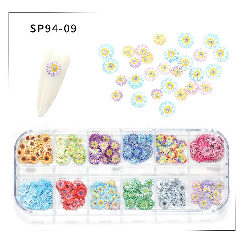 12-Grid Autumn Leaf Nail Sequins & Floral Charm Decoration Set