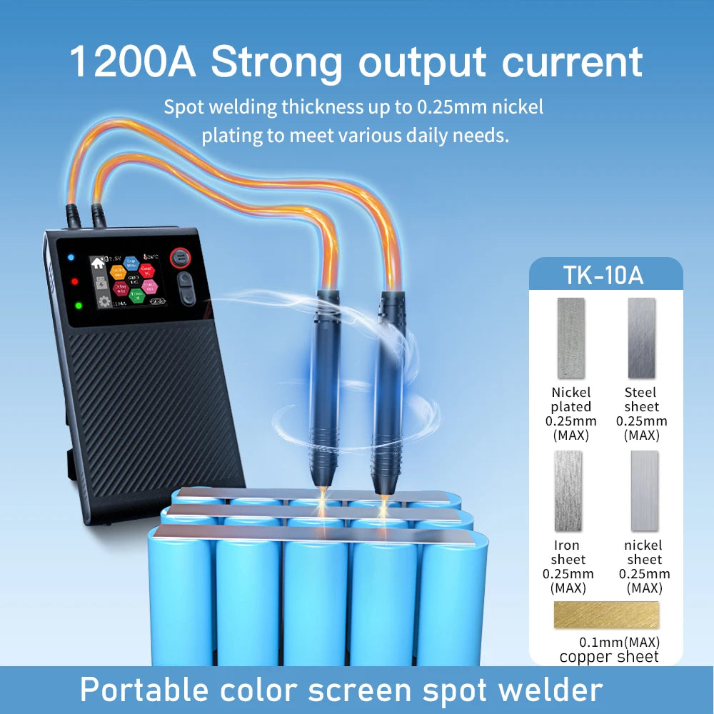 TK-10A Portable Spot Welder 1200A Dual Pulse LCD 8000mAh