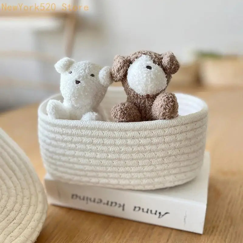 Woven Cotton Rope Oval Storage Box with Lid | Desk Organizer