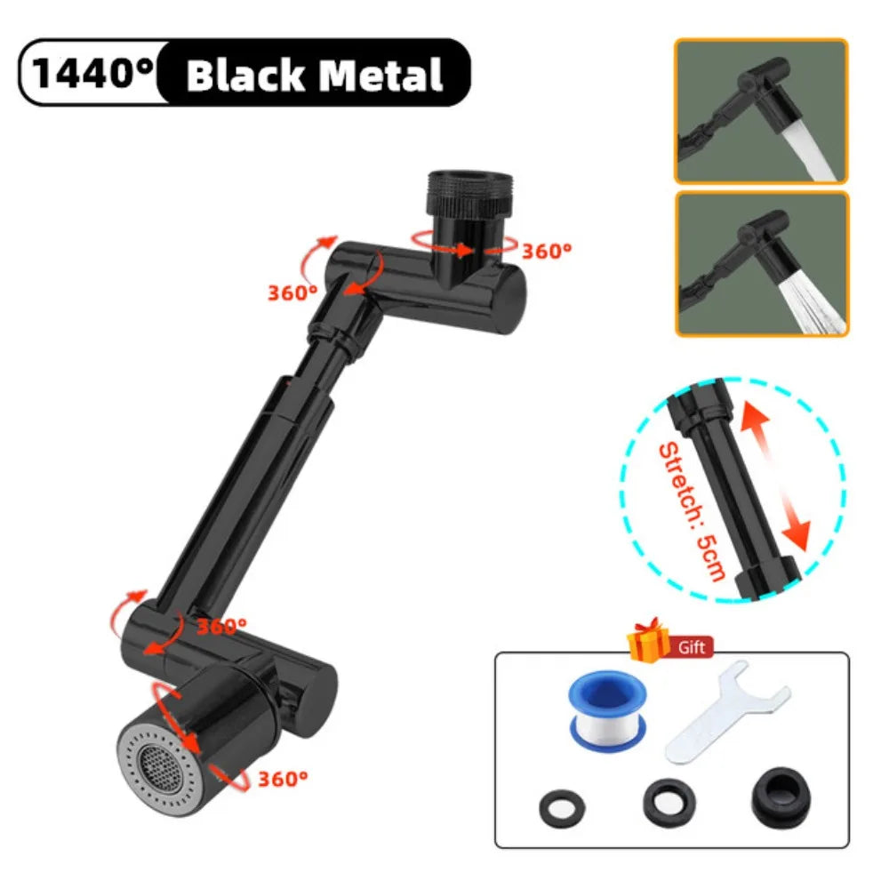 1440° Rotatable Extendable Faucet Aerator – 2-Mode Tap Bubbler