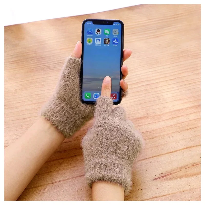 Women's Half Finger Touchscreen Winter Gloves – Plush Warm