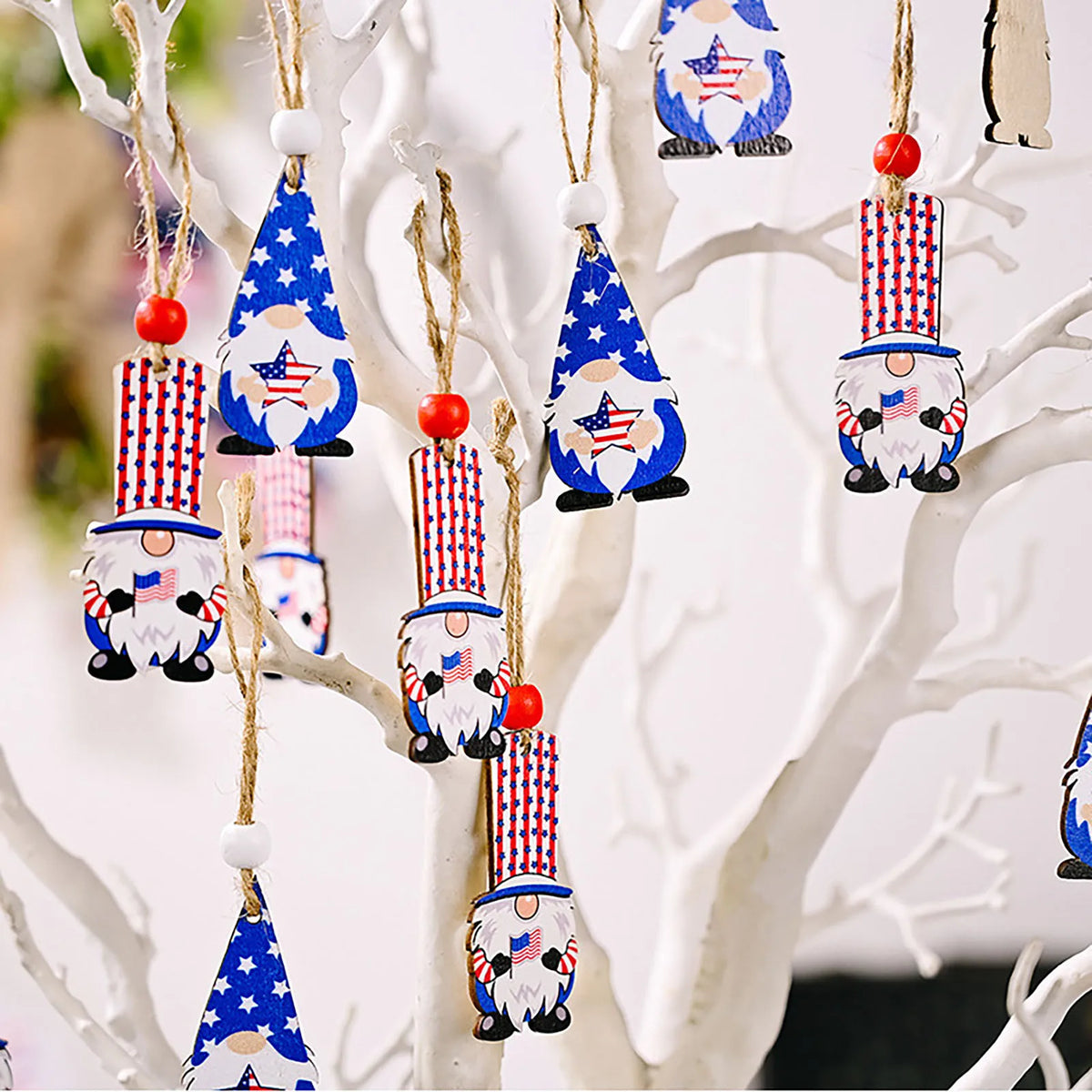 Patriotic Gnome Wood Ornament – 4th of July Hanging Decor