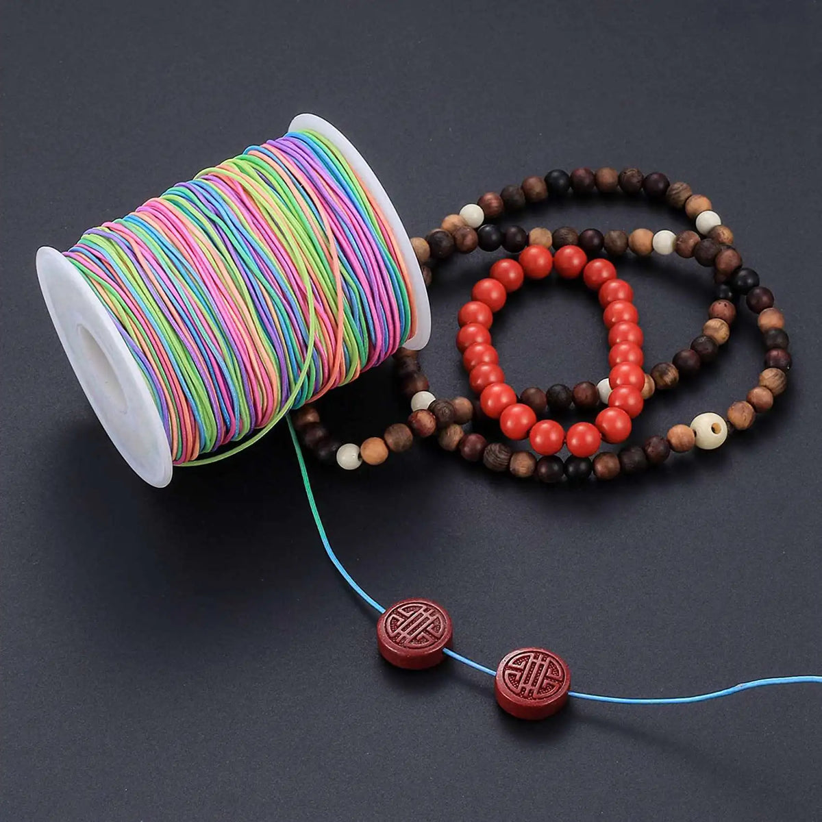 Rainbow Elastic Beading Cord 1mm 100m Roll – 2 Pack | VIBE