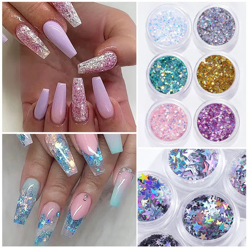 6-Pc Holographic Nail Glitter Sequins & Pigment Powder Set