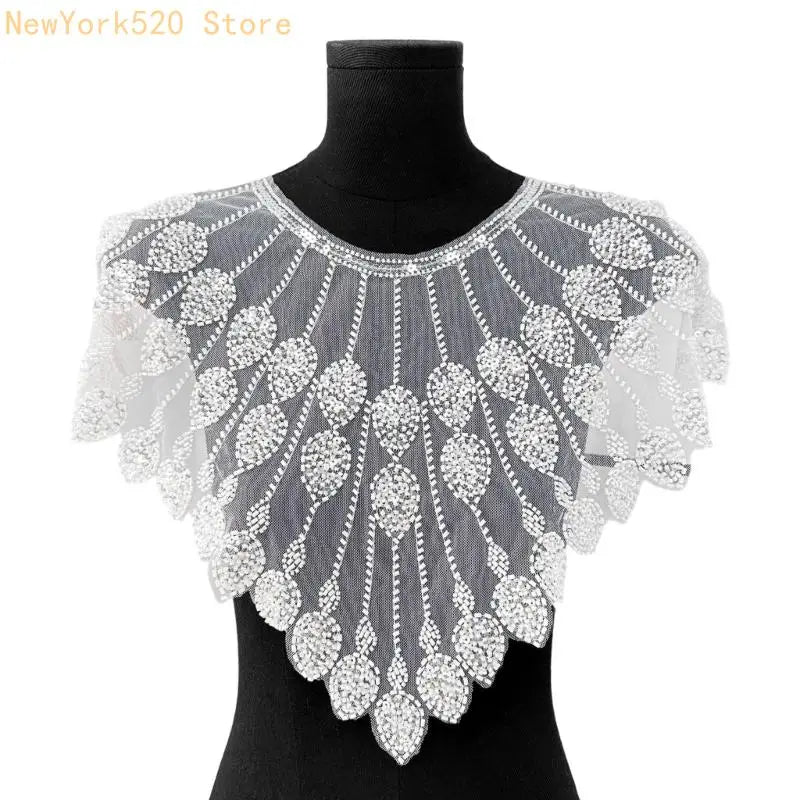 Embroidered Beaded Applique Sew-On Patch for Wedding & Evening Gown
