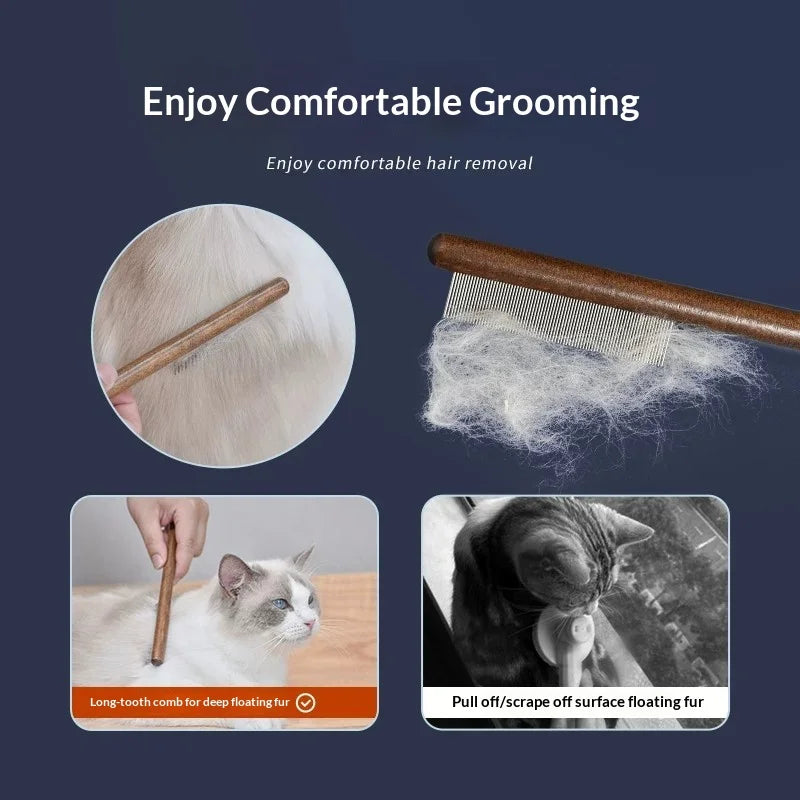Wood Handle Pet Comb – Double Teeth Detangling for Cats & Dogs